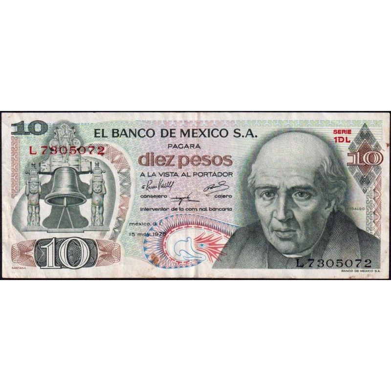 Mexique - Pick 63h_2 - 10 pesos - Série 1DL - Préfixe L - 15/05/1975 - Etat : TB