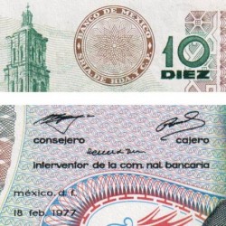 Mexique - Pick 63i_1 - 10 pesos - Série 1EM - Préfixe M - 18/02/1977 - Etat : NEUF