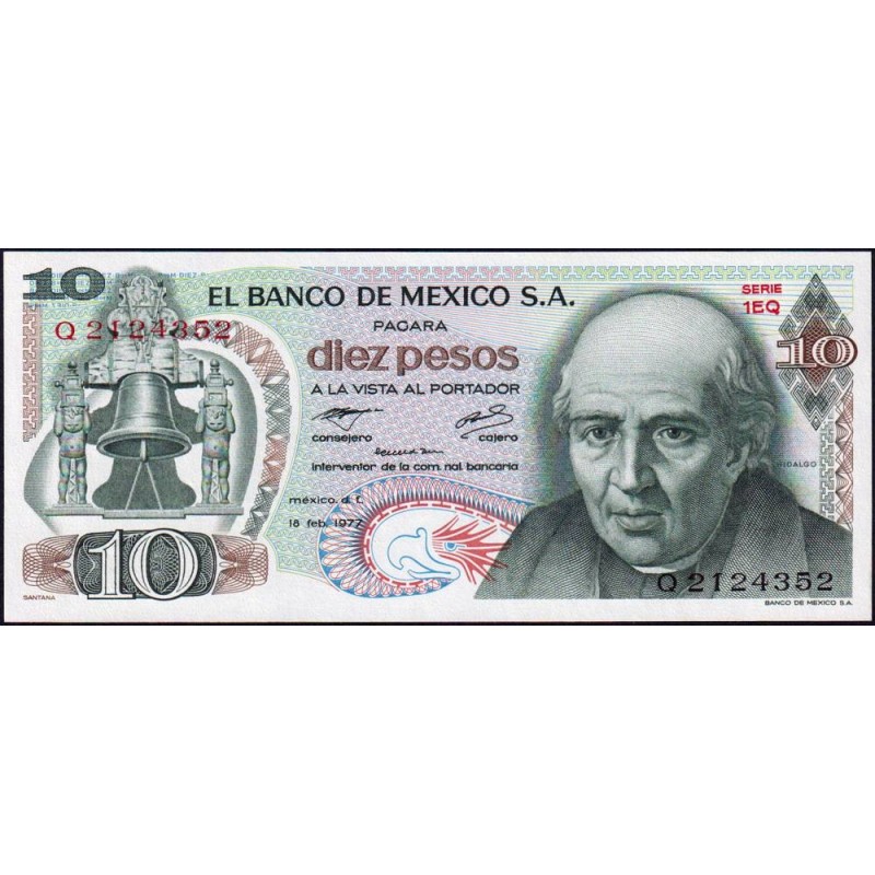 Mexique - Pick 63i_1 - 10 pesos - Série 1EQ - Préfixe Q - 18/02/1977 - Etat : NEUF