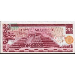 Mexique - Pick 64a_2 - 20 pesos - Série H - Préfixe H - 29/12/1972 - Etat : TTB