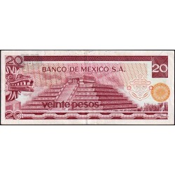 Mexique - Pick 64a_3 - 20 pesos - Série N - Préfixe N - 29/12/1972 - Etat : TTB