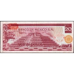 Mexique - Pick 64d_1 - 20 pesos - Série CW - Préfixe W - 08/07/1977 - Etat : TB+