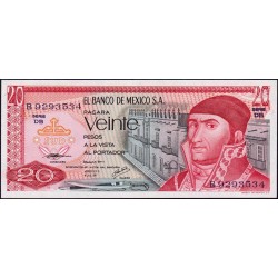 Mexique - Pick 64d_2 - 20 pesos - Série DB - Préfixe B - 08/07/1977 - Etat : NEUF