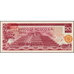 Mexique - Pick 64d_3 - 20 pesos - Série DG - Préfixe G - 08/07/1977 - Etat : NEUF