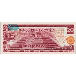 Mexique - Pick 64d_4 - 20 pesos - Série DK - Préfixe K - 08/07/1977 - Etat : NEUF