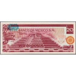 Mexique - Pick 64d_4 - 20 pesos - Série DL - Préfixe L - 08/07/1977 - Etat : NEUF