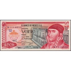 Mexique - Pick 64d_4 - 20 pesos - Série DN - Préfixe N - 08/07/1977 - Etat : NEUF