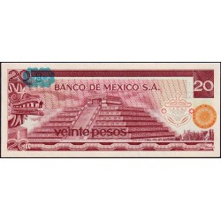 Mexique - Pick 64d_4 - 20 pesos - Série DN - Préfixe N - 08/07/1977 - Etat : NEUF