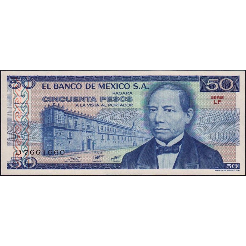 Mexique - Pick 73 - 50 pesos - Série LF - Préfixe D - 27/01/1981 - Etat : NEUF