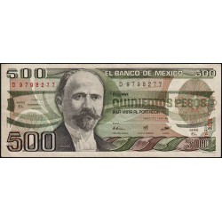 Mexique - Pick 79b - 500 pesos - Série EL - Préfixe D - 07/08/1984 - Etat : TB+