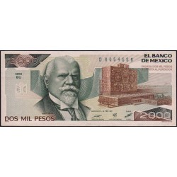 Mexique - Pick 86b - 2'000 pesos - Série BU - Préfixe D - 24/02/1987 - Etat : SPL