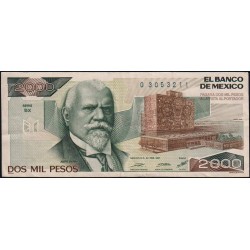 Mexique - Pick 86b - 2'000 pesos - Série BX - Préfixe G - 24/02/1987 - Etat : TB+
