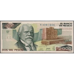 Mexique - Pick 86c - 2'000 pesos - Série DT - Préfixe R - 28/03/1989 - Etat : TTB+