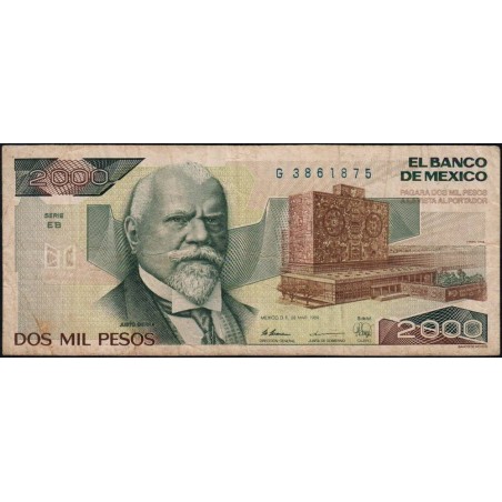 Mexique - Pick 86c - 2'000 pesos - Série EB - Préfixe G - 28/03/1989 - Etat : TB