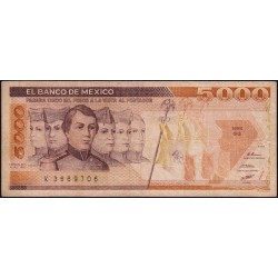 Mexique - Pick 88a - 5'000 pesos - Série GG - Préfixe K - 19/07/1985 - Etat : TB-
