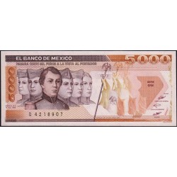 Mexique - Pick 88a - 5'000 pesos - Série GM - Préfixe Q - 19/07/1985 - Etat : NEUF