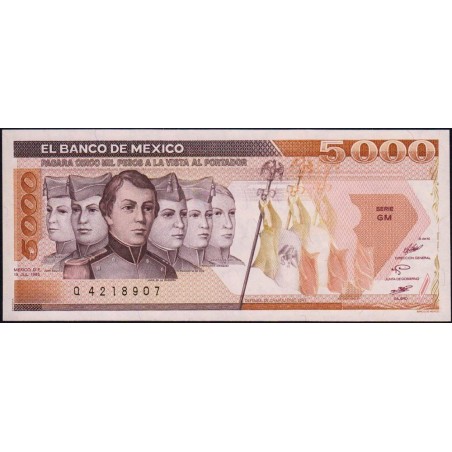 Mexique - Pick 88a - 5'000 pesos - Série GM - Préfixe Q - 19/07/1985 - Etat : NEUF