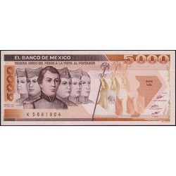 Mexique - Pick 88b - 5'000 pesos - Série HG - Préfixe K - 24/02/1987 - Etat : SPL+