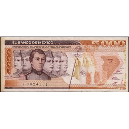 Mexique - Pick 88b - 5'000 pesos - Série JC - Préfixe F - 24/02/1987 - Etat : TTB-