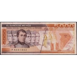 Mexique - Pick 88b - 5'000 pesos - Série JL - Préfixe P - 24/02/1987 - Etat : TB