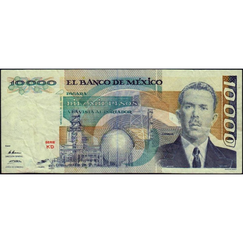 Mexique - Pick 89a - 10'000 pesos - Série KD - Préfixe M - 19/07/1985 - Etat : TB