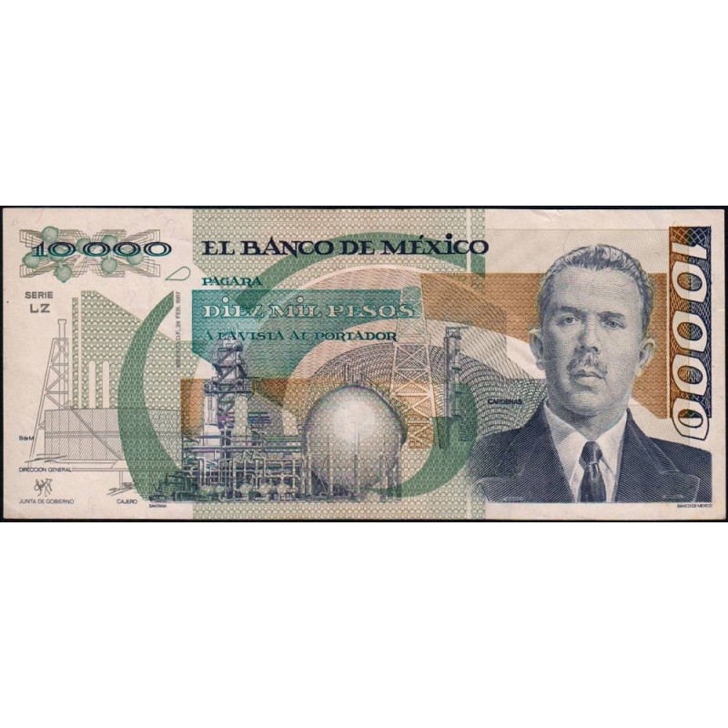 Mexique - Pick 90a_1 - 10'000 pesos - Série LZ - Préfixe K - 24/02/1987 - Etat : TTB