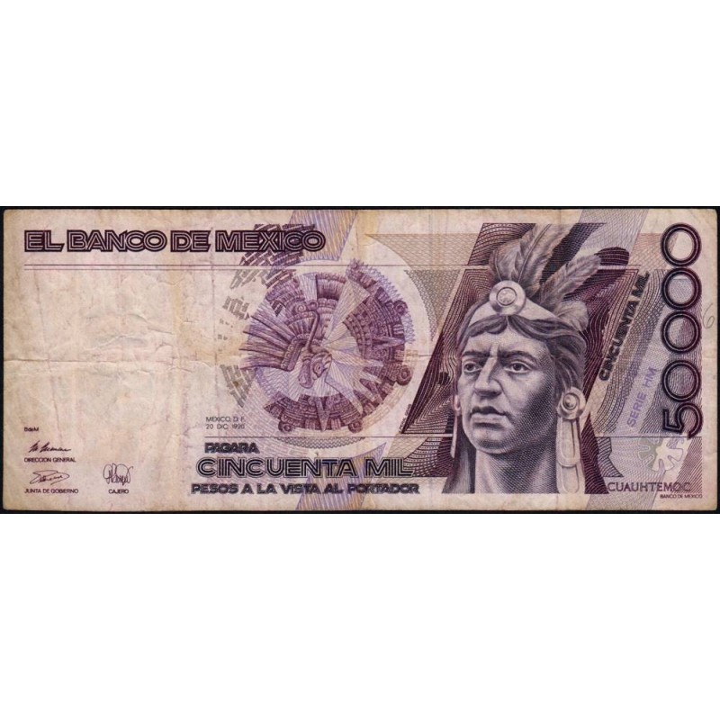 Mexique - Pick 93b_3 - 50'000 pesos - Série HM - Préfixe S - 20/12/1990 - Etat : TB-