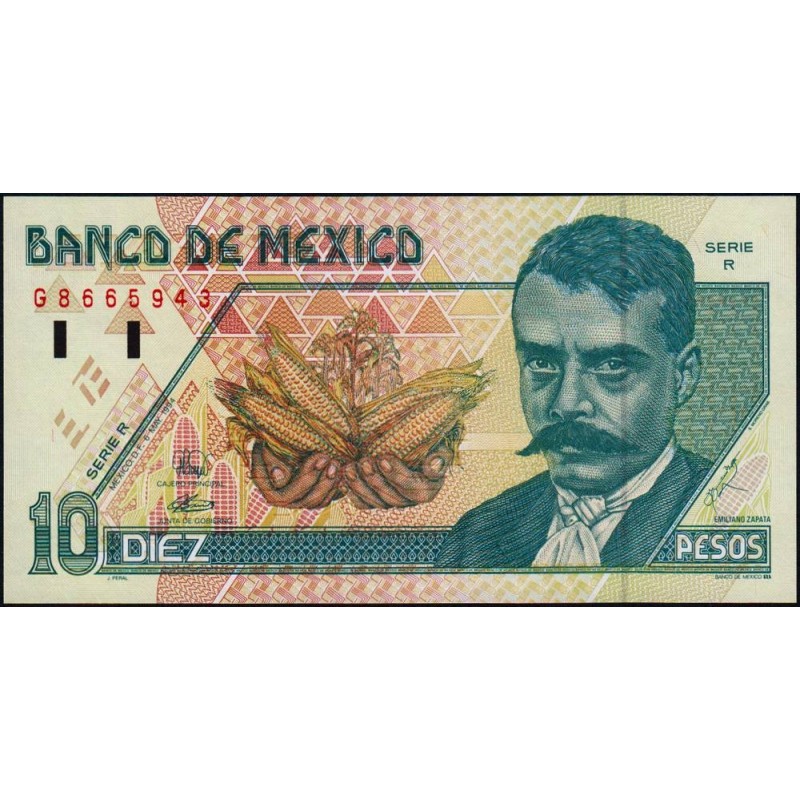 Mexique - Pick 105a - 10 pesos - Série R - Préfixe G - 06/05/1994 - Etat : NEUF