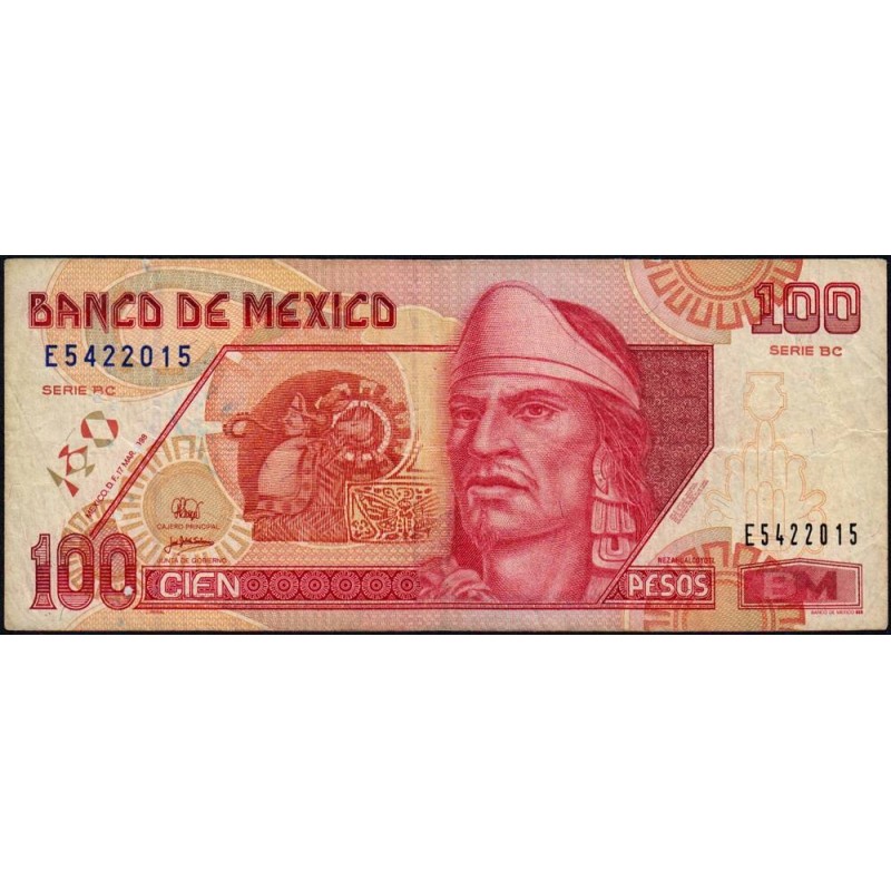 Mexique - Pick 108c - 100 pesos - Série BC - Préfixe E - 17/03/1998 - Etat : TB