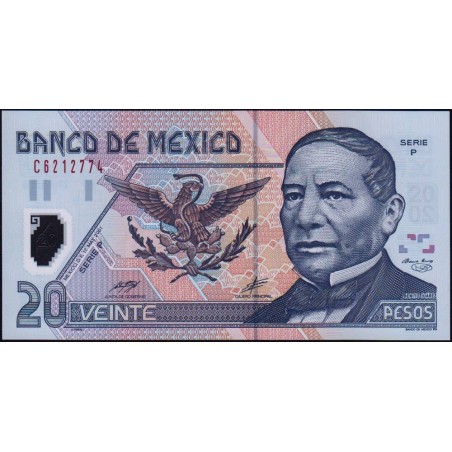 Mexique - Pick 116b_2c - 20 pesos - Série P - Préfixe C - 17/05/2001 - Polymère - Etat : NEUF