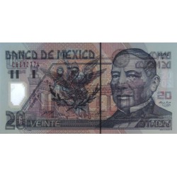 Mexique - Pick 116b_2c - 20 pesos - Série P - Préfixe C - 17/05/2001 - Polymère - Etat : NEUF