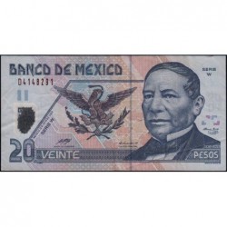 Mexique - Pick 116d_2 - 20 pesos - Série W - Préfixe D - 23/05/2003 - Polymère - Etat : TB