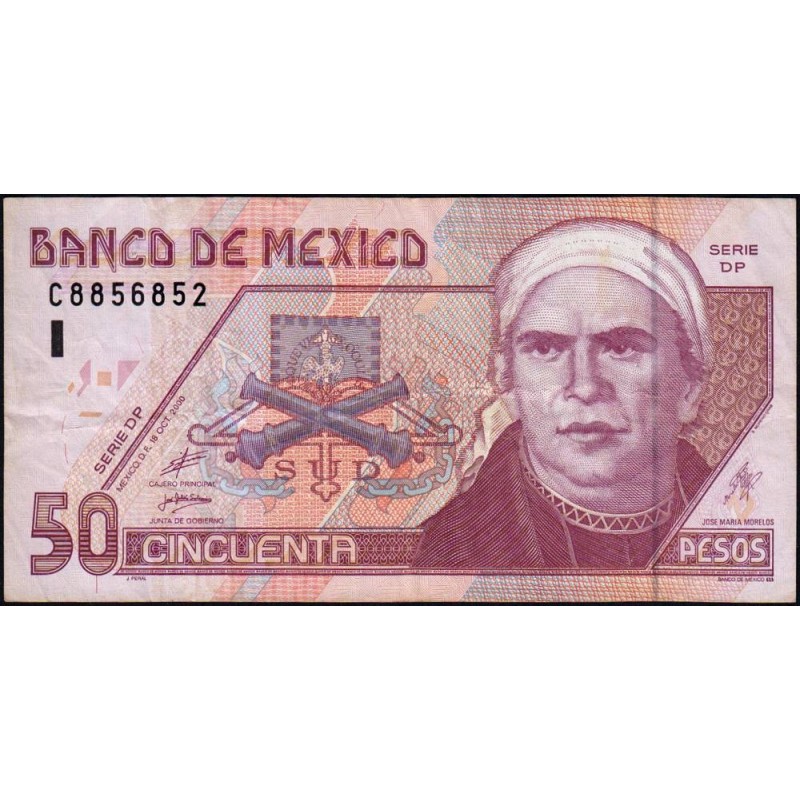 Mexique - Pick 117a_3 - 50 pesos - Série DP - Préfixe C - 18/10/2000 - Etat : TB