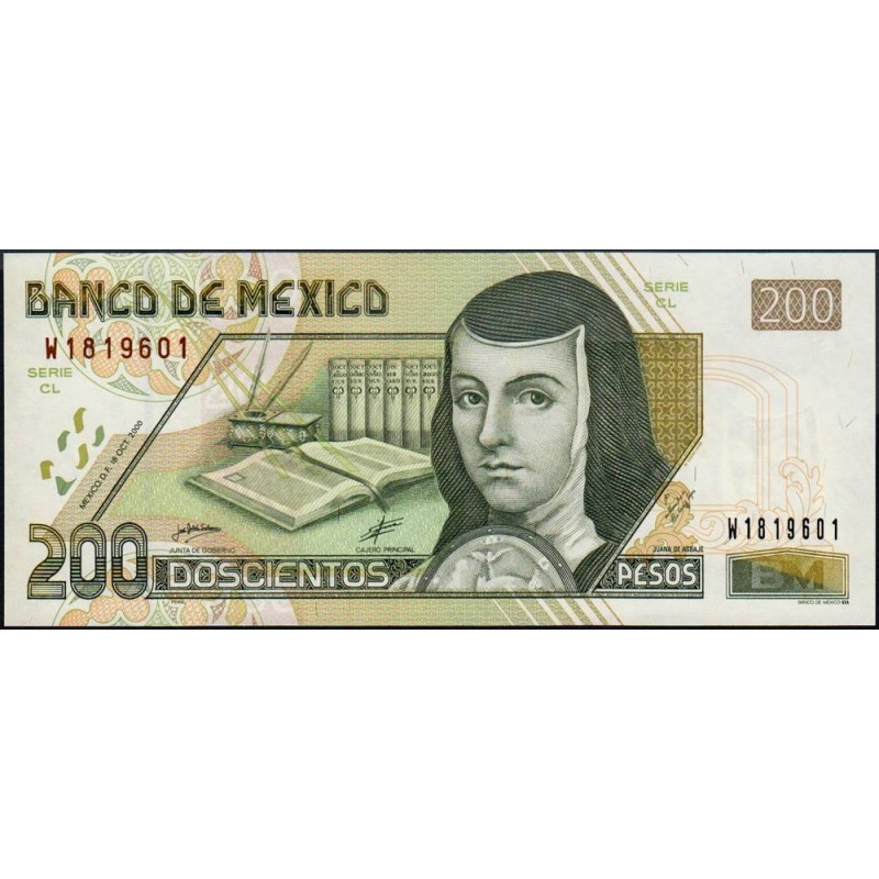 Mexique - Pick 119a_3 - 200 pesos - Série CL - Préfixe W - 18/10/2000 - Etat : NEUF