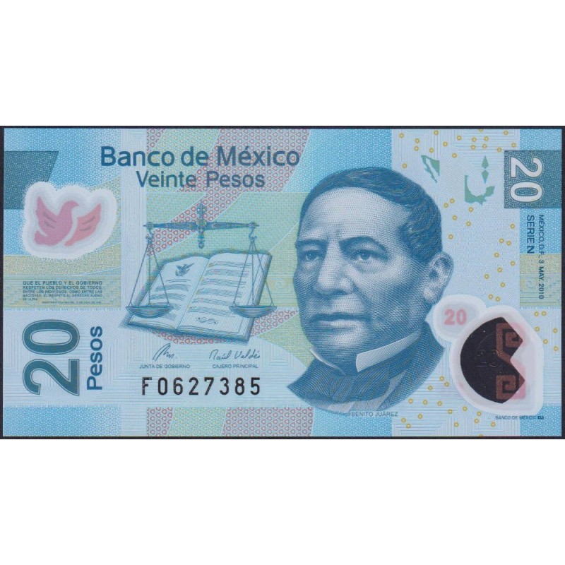 Mexique - Pick 122n - 20 pesos - Série N - Préfixe F - 03/05/2010 - Polymère - Etat : NEUF