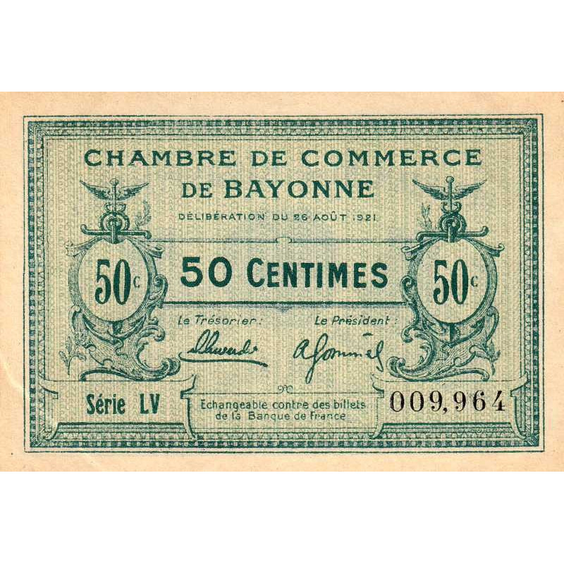 Bayonne - Pirot 21-69 - 50 centimes - Série LV (55) - 26/08/1921 - Etat : SUP+