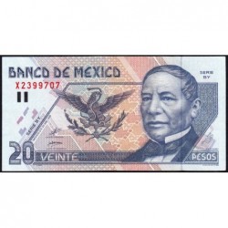 Mexique - Pick 106d - 20 pesos - Série BY - Préfixe X - 23/04/1999 - Etat : TTB+
