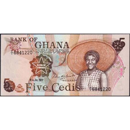 Ghana - Pick 15b_2 - 5 cedis - Série T/1 - 04/07/1977 - Etat : NEUF