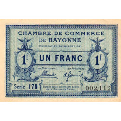 Bayonne - Pirot 21-70 - 1 franc - Série 170 - 26/08/1921 - Etat : SUP+