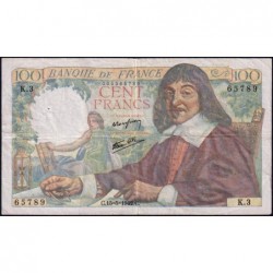 F 27-01 - 15/05/1942 - 100 francs - Descartes - Série K.3 - Etat : TB+