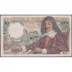 F 27-01 - 15/05/1942 - 100 francs - Descartes - Série K.3 - Etat : TTB-