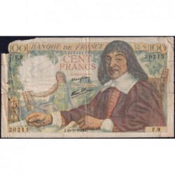 F 27-01 - 15/05/1942 - 100 francs - Descartes - Série F.9 - Etat : AB