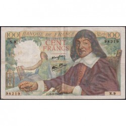 F 27-01 - 15/05/1942 - 100 francs - Descartes - Série N.9 - Etat : TTB-