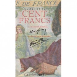 F 27-01 - 15/05/1942 - 100 francs - Descartes - Série G.10 - Etat : TTB