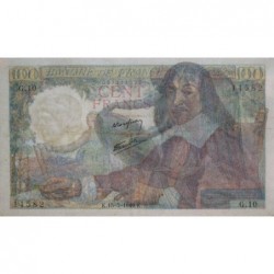F 27-01 - 15/05/1942 - 100 francs - Descartes - Série G.10 - Etat : TTB