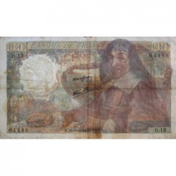 F 27-01 - 15/05/1942 - 100 francs - Descartes - Série O.13 - Etat : TB+