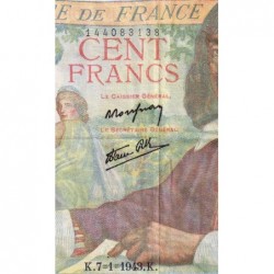 F 27-03 - 07/01/1943 - 100 francs - Descartes - Série Q.58 - Etat : TTB-