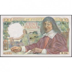 F 27-06 - 20/07/1944 - 100 francs - Descartes - Série R.104 - Etat : NEUF