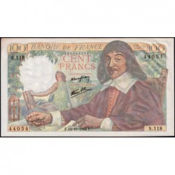F 27-08 - 12/10/1944 - 100 francs - Descartes - Série S.118 - Etat : SPL