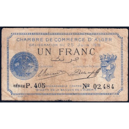 Algérie - Alger 137-12 - 1 franc - Série P.405 - 25/06/1919 - Etat : TB-